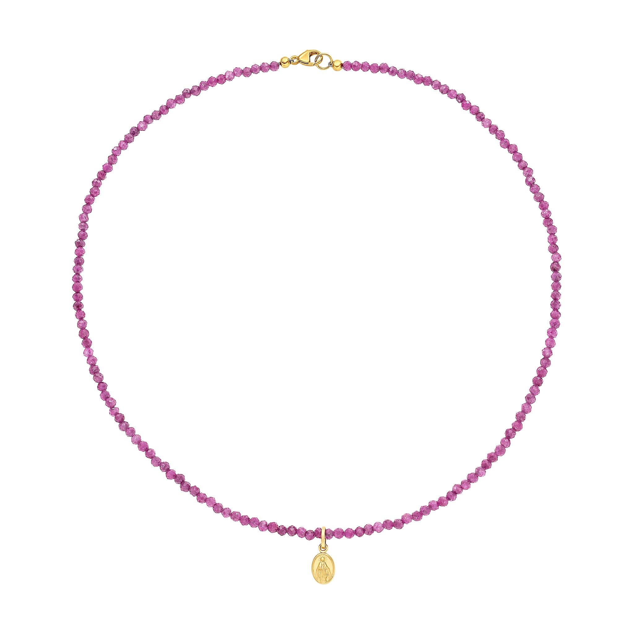 Mini Miraculous Medal Pink Tourmaline Necklace | LeahJessica Jewelry